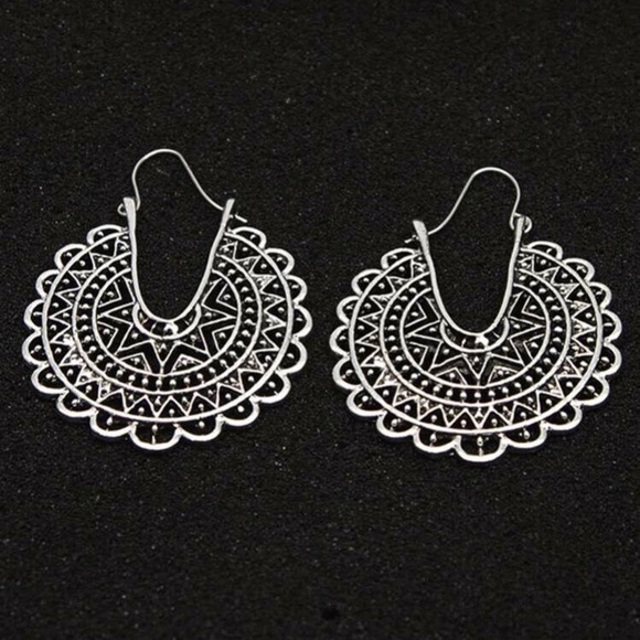 3/$30 Antique Silver Boho Hoop Earrings - Picture 6 of 8